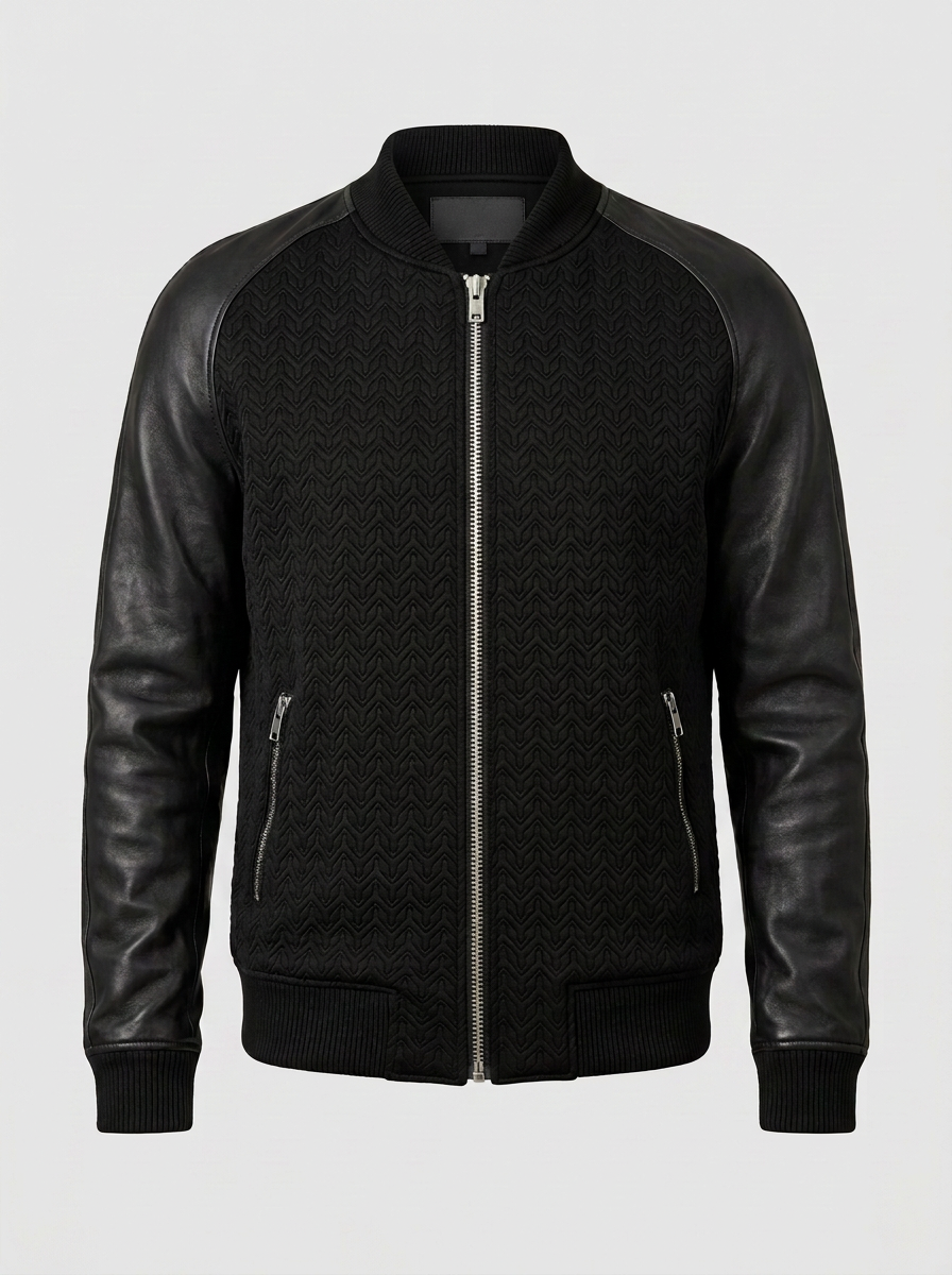 SSD-465 Black bomber jacket with zip, front view