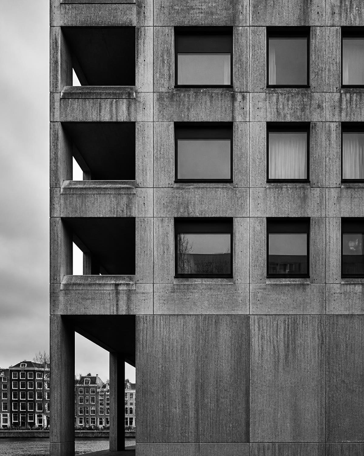 Brutalist concrete facade in Amsterdam