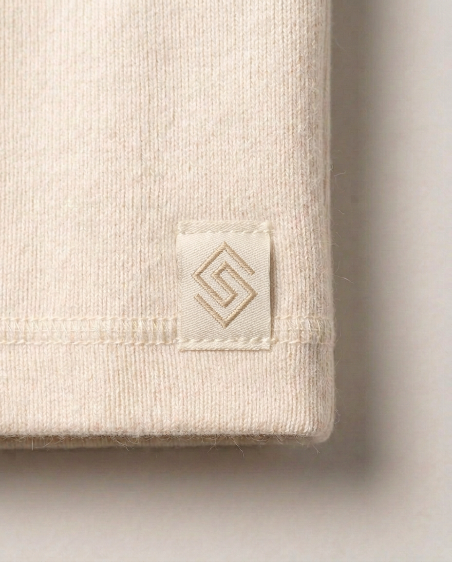 Detail of rib, seam and tonal label