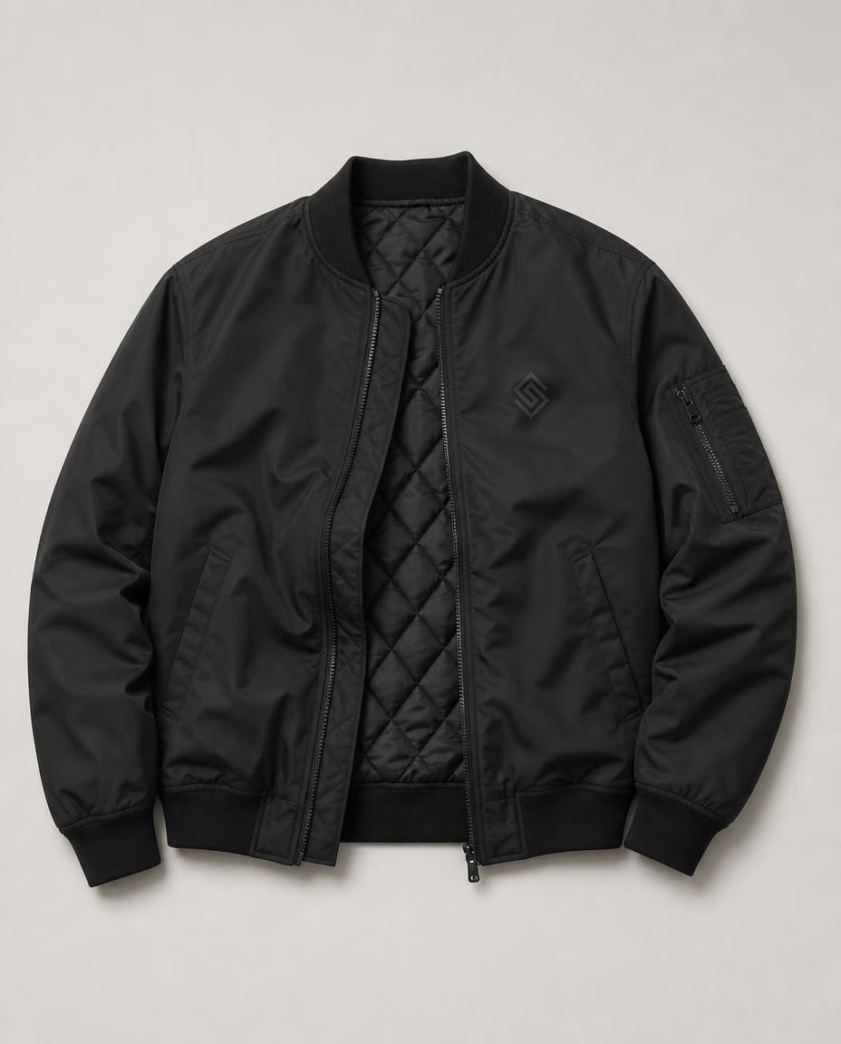 Short, wide bomber with closed collar